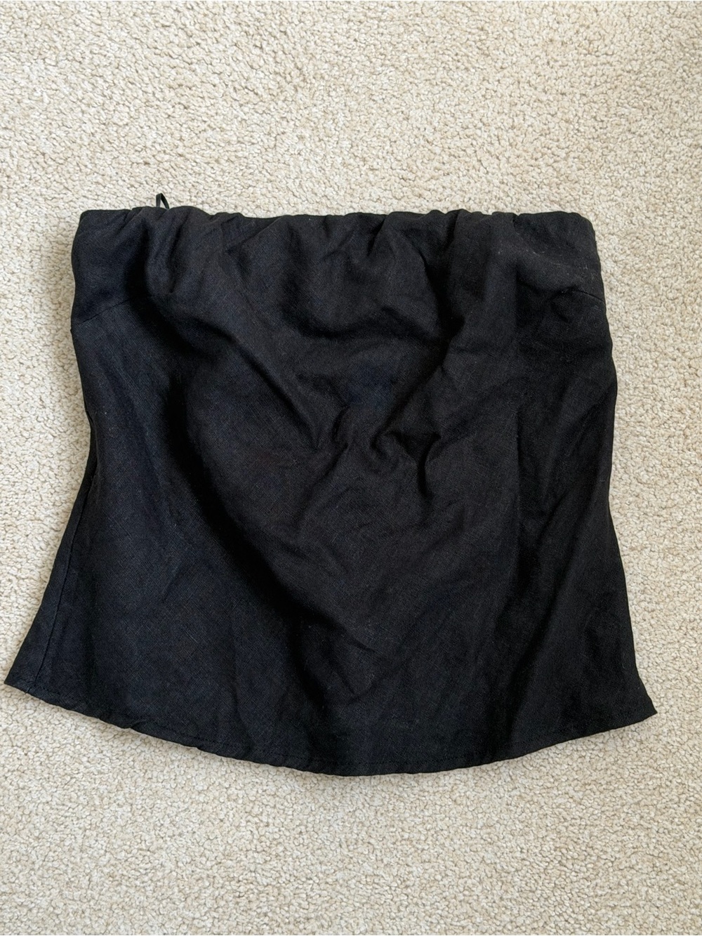 Quince 100% European Linen Strapless Top / Black / XS